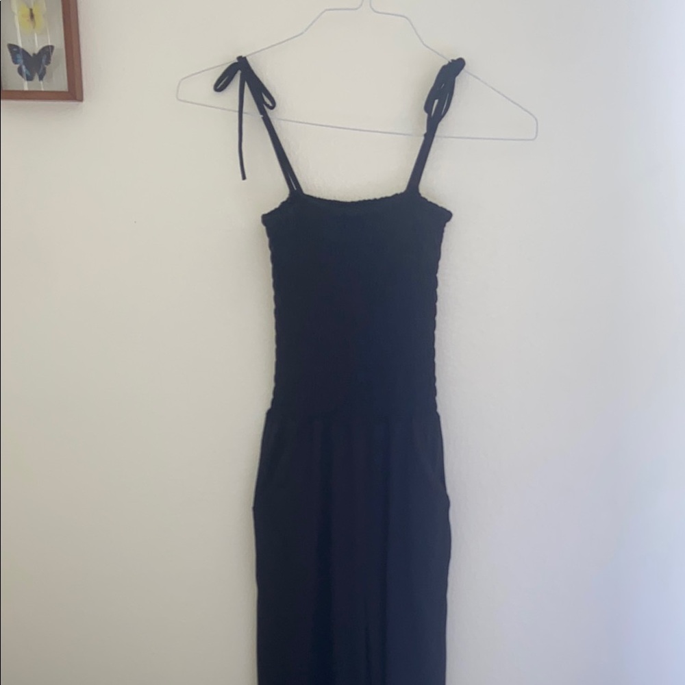 Black Tie-Strap Ruched Romper